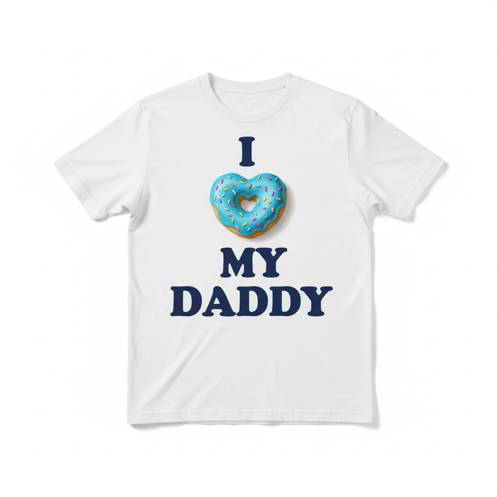 T-shirt blanc avec donut cœur bleu et texte I Love My Daddy