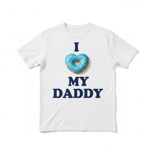 T-shirt blanc avec donut cœur bleu et texte I Love My Daddy