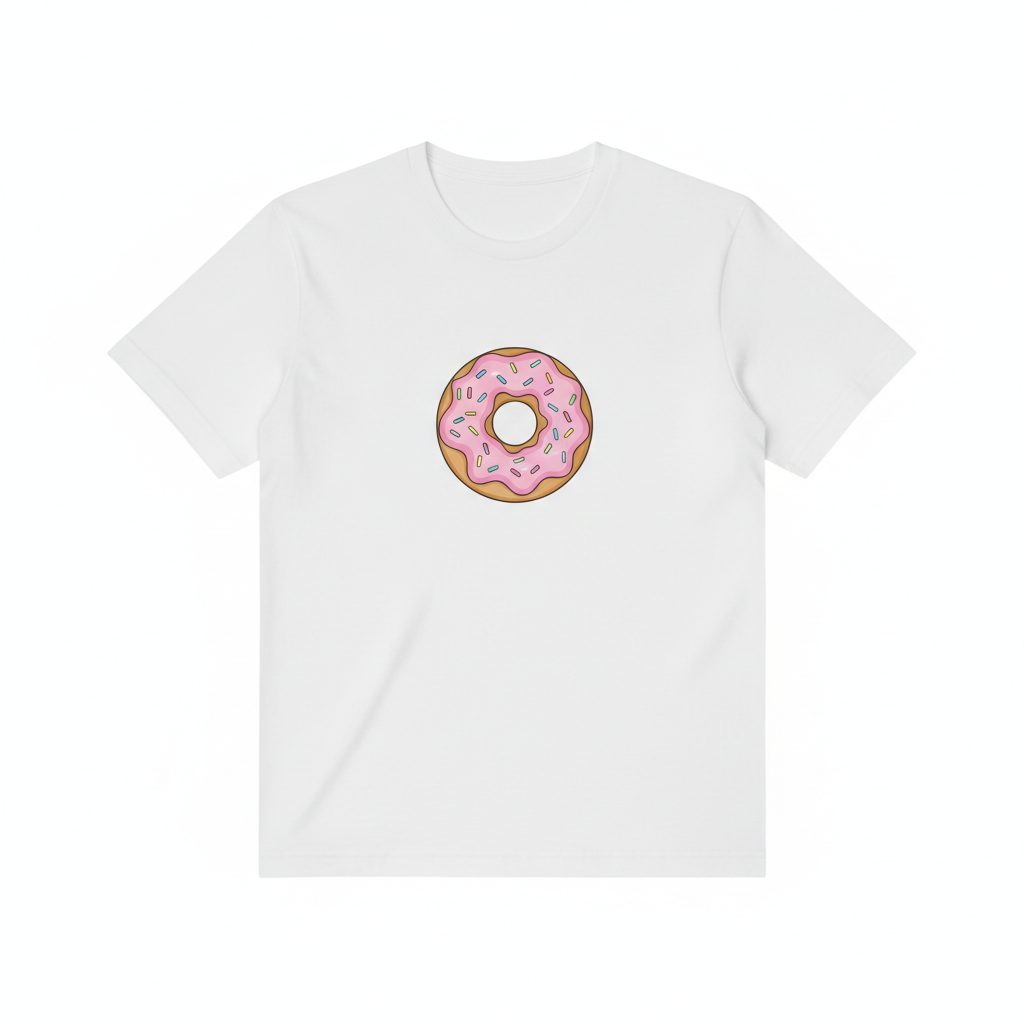 T-shirt blanc avec imprimé donut rose